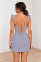 Charming Sheath Sweetheart Ruffle Strap Lace-Up Back Mini Homecoming Dress