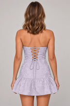 Romantic Fit and Flare Sweetheart Strapless Lace-Up Back Mini Homecoming Dress