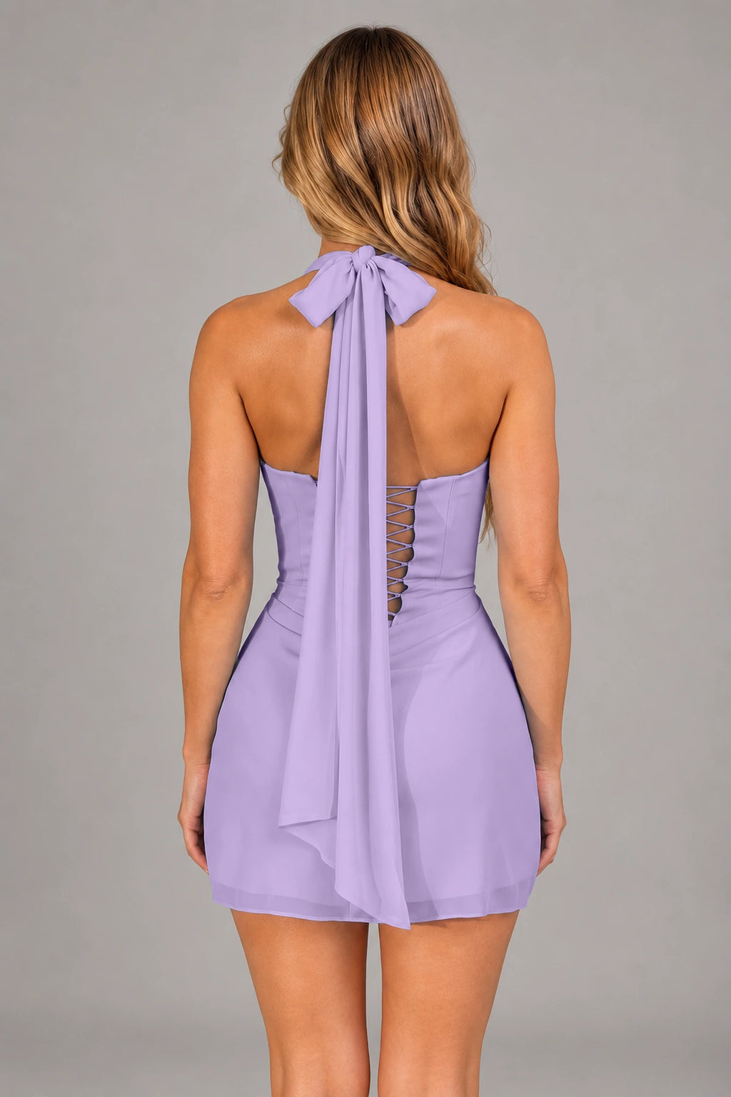 Elegant Sheath Square Neck Sleeveless Lace-Up Back Mini Homecoming Dress