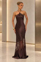 Bold Sheath Halter Sleeveless Open Back Leopard Maxi Evening Dress