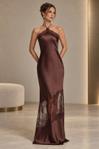 Bold Sheath Halter Sleeveless Open Back Leopard Maxi Evening Dress