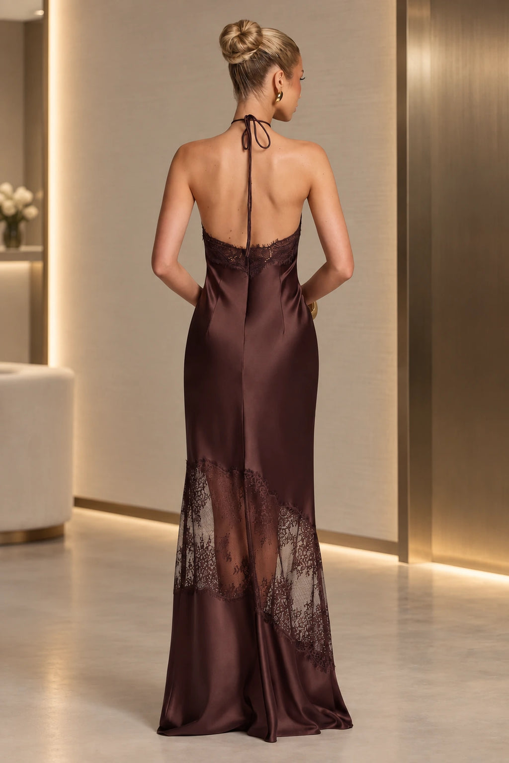 Bold Sheath Halter Sleeveless Open Back Leopard Maxi Evening Dress