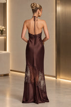 Bold Sheath Halter Sleeveless Open Back Leopard Maxi Evening Dress