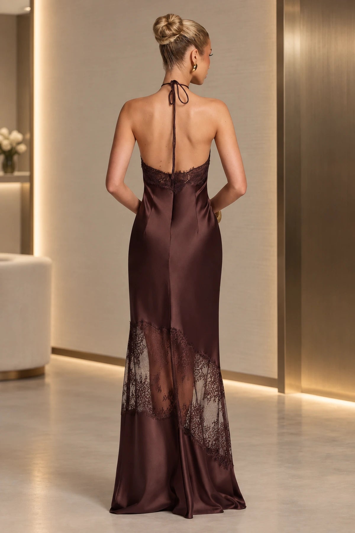 Bold Sheath Halter Sleeveless Open Back Leopard Maxi Evening Dress