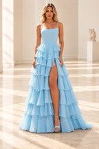 Radiant A Line Scoop Neck Sleeveless Lace Up Long Prom Dress