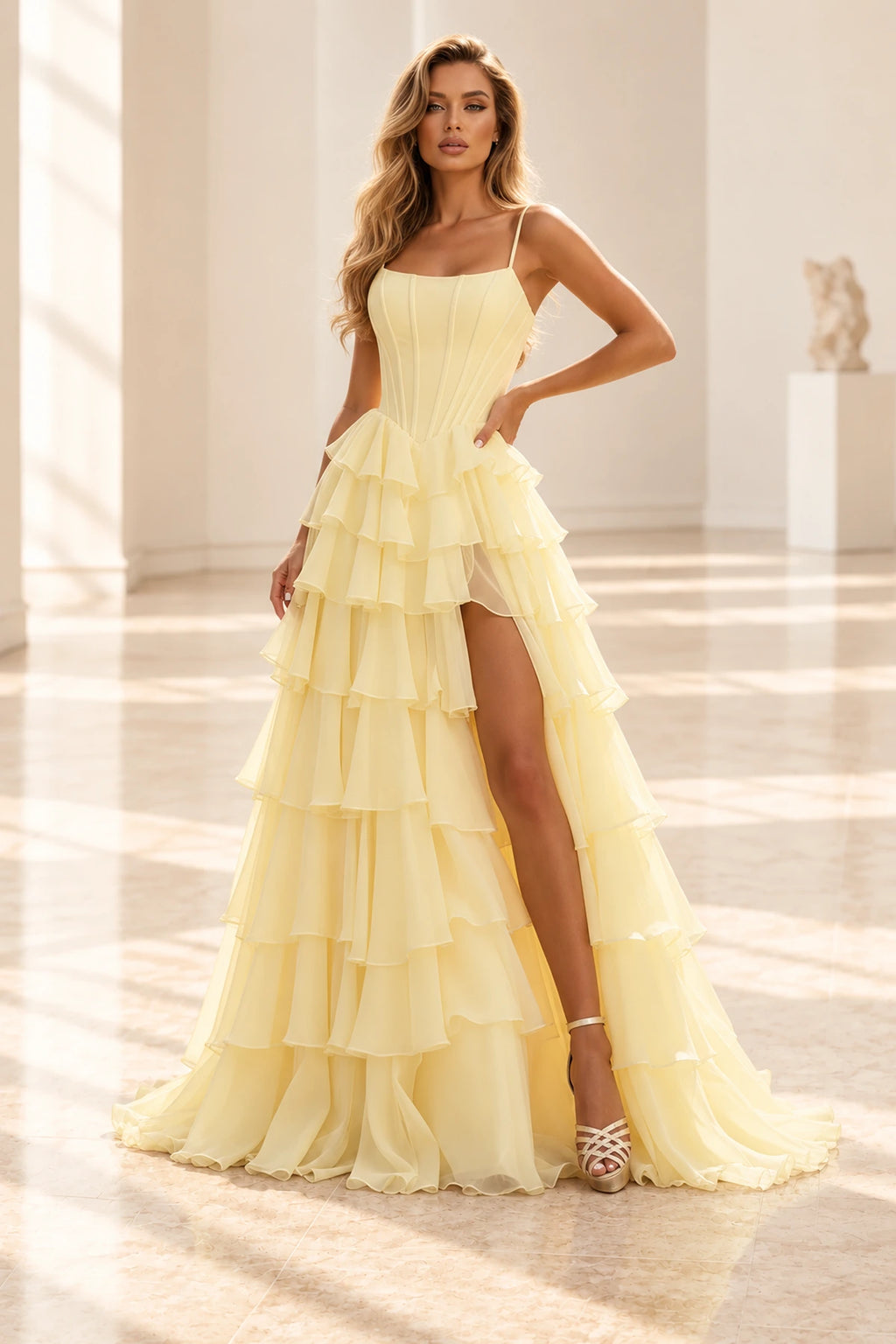 Radiant A Line Scoop Neck Sleeveless Lace Up Long Prom Dress