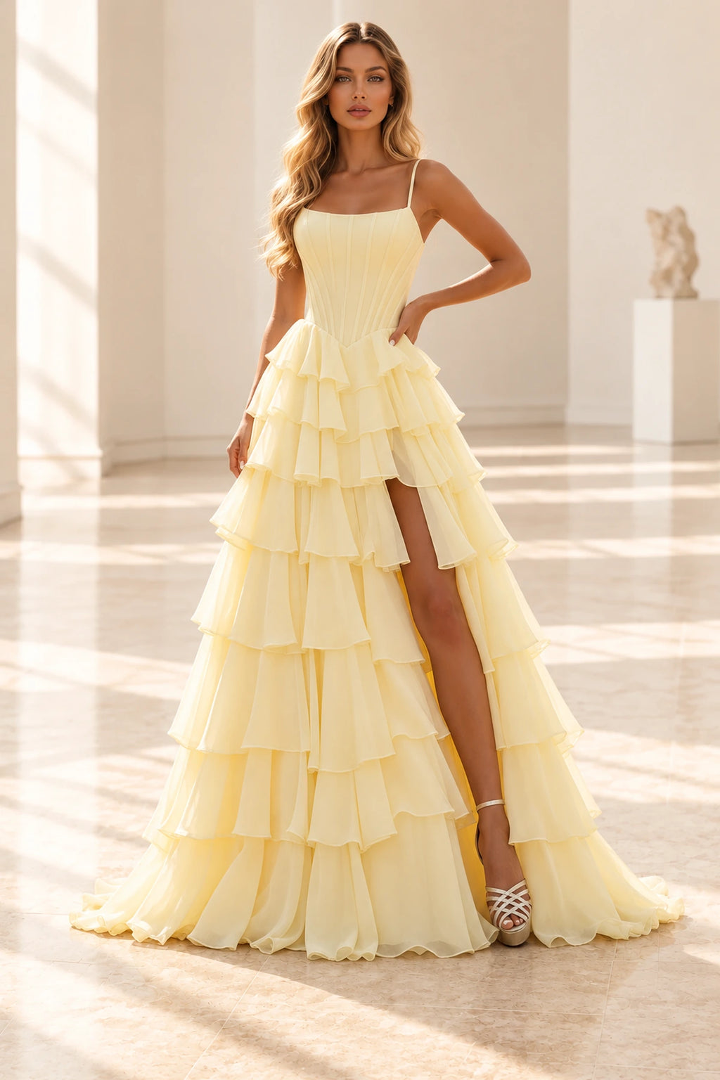 Radiant A Line Scoop Neck Sleeveless Lace Up Long Prom Dress