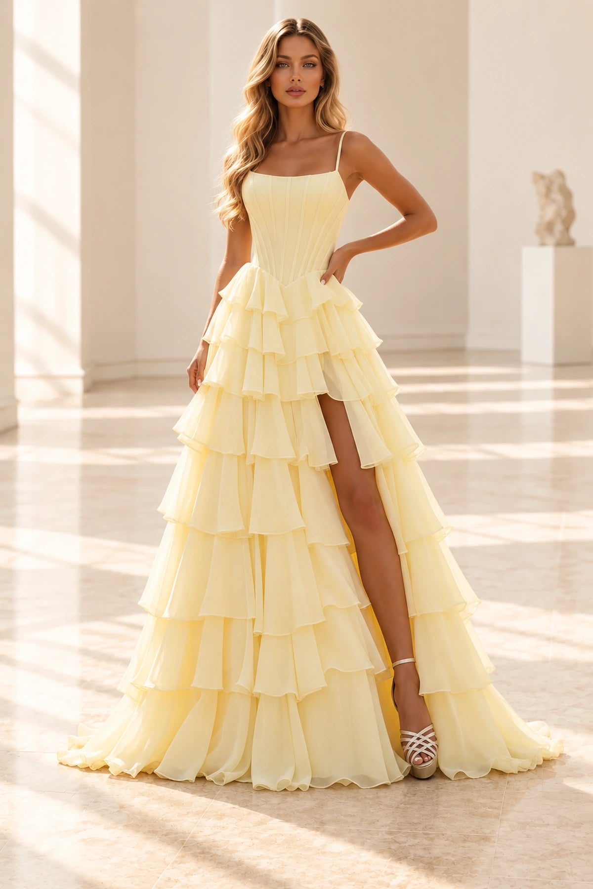 Radiant A Line Scoop Neck Sleeveless Lace Up Long Prom Dress