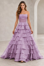 Dreamy A Line Strapless Straight Neck Lace Up Long Prom Dress