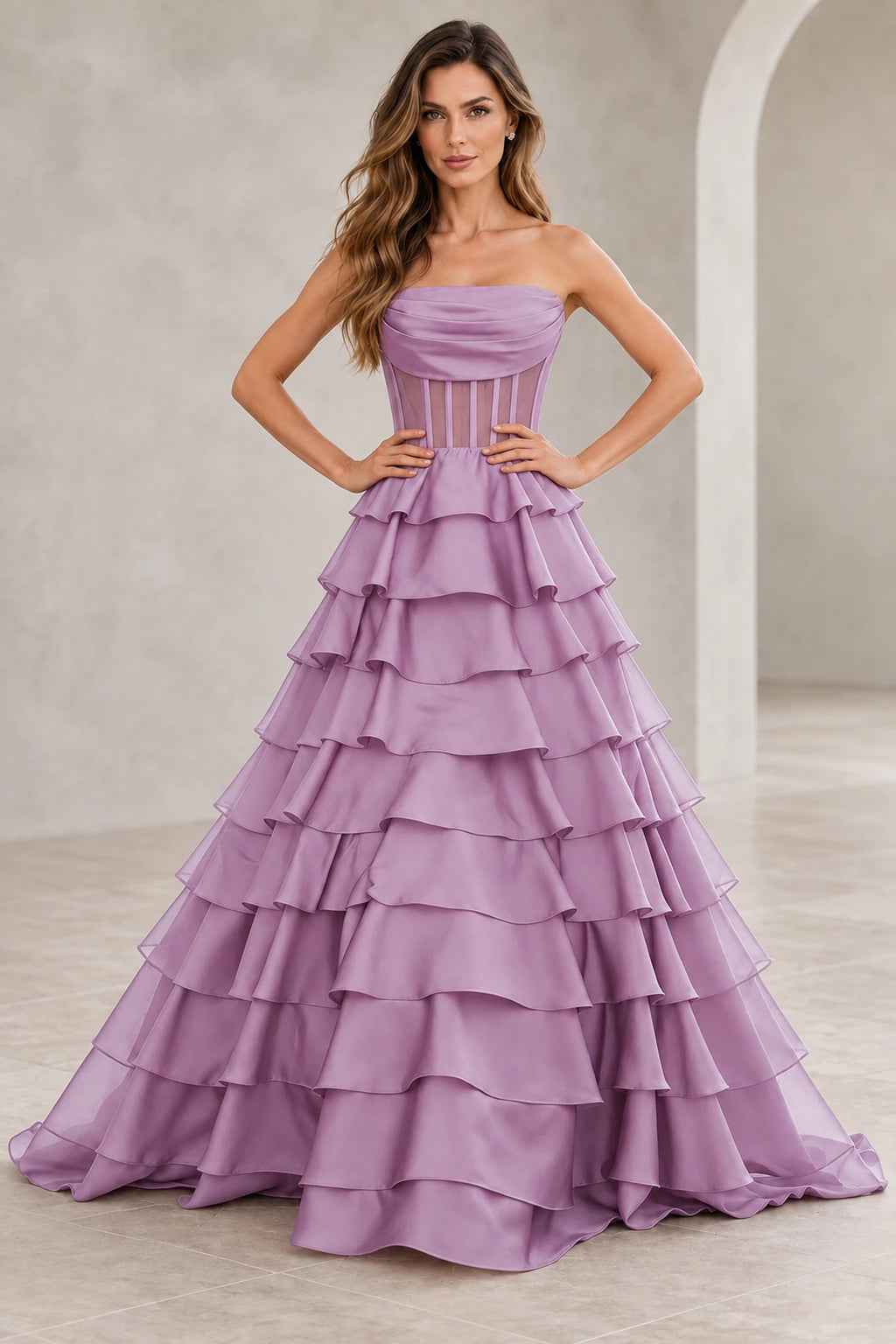 Dreamy A Line Strapless Straight Neck Lace Up Long Prom Dress