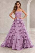 Dreamy A Line Strapless Straight Neck Lace Up Long Prom Dress