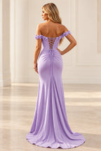 Romantic Sheath Off Shoulder Lace Up Floor Length Prom Dress