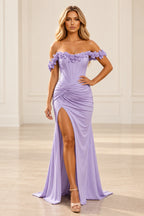 Romantic Sheath Off Shoulder Lace Up Floor Length Prom Dress