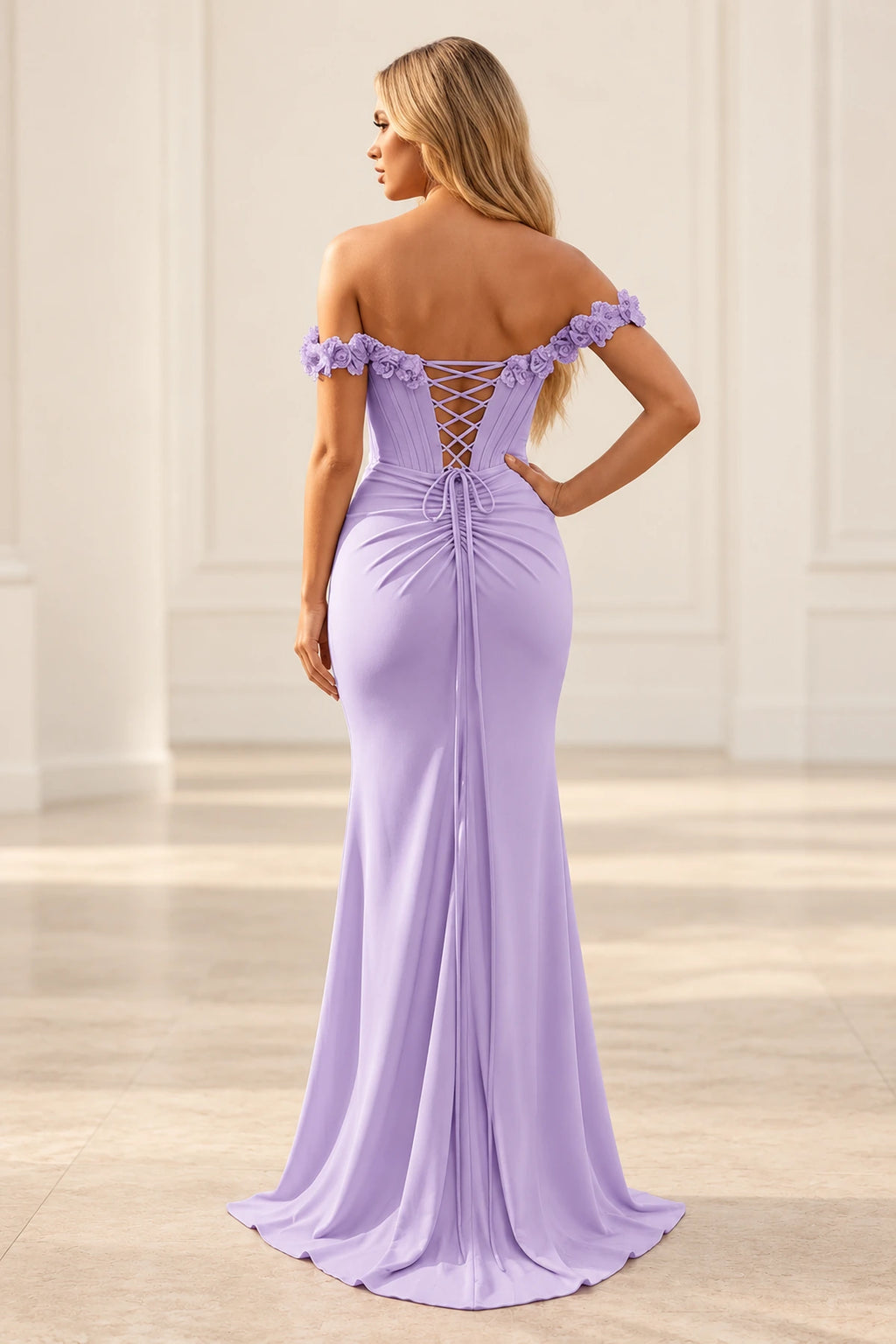 Romantic Sheath Off Shoulder Lace Up Floor Length Prom Dress