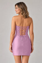 Elegant Sheath Straight Neck Strapless Lace-Up Back Mini Homecoming Dress