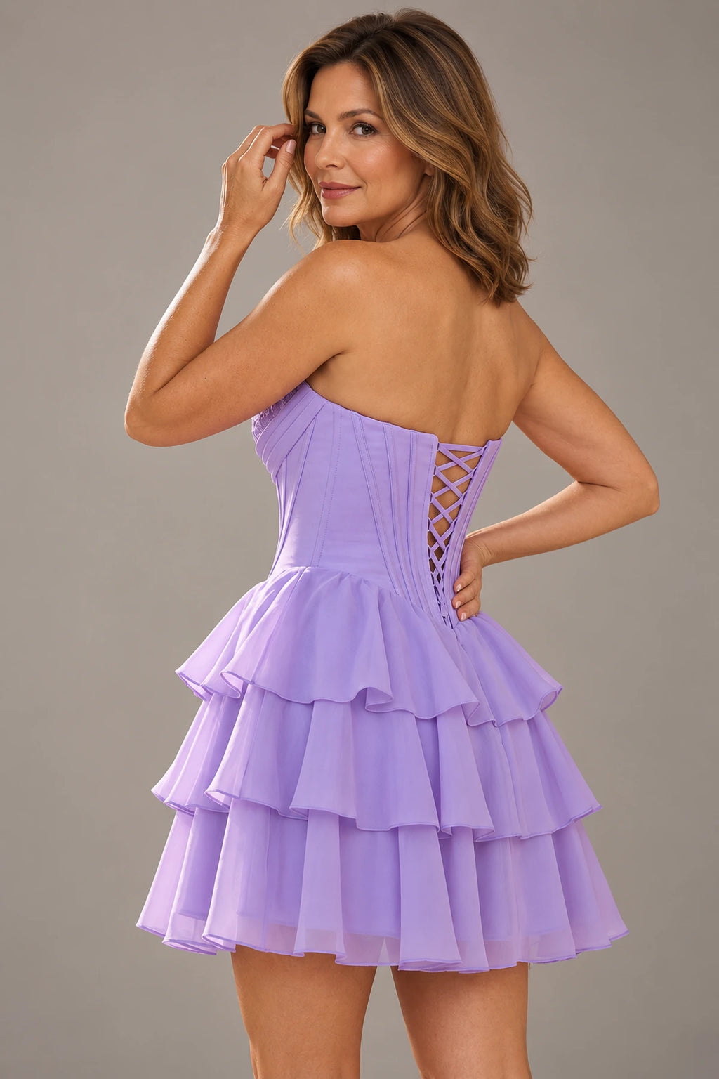 Romantic Fit and Flare Sweetheart Strapless Lace-Up Back Mini Homecoming Dress