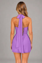 Elegant Sheath Square Neck Sleeveless Lace-Up Back Mini Homecoming Dress