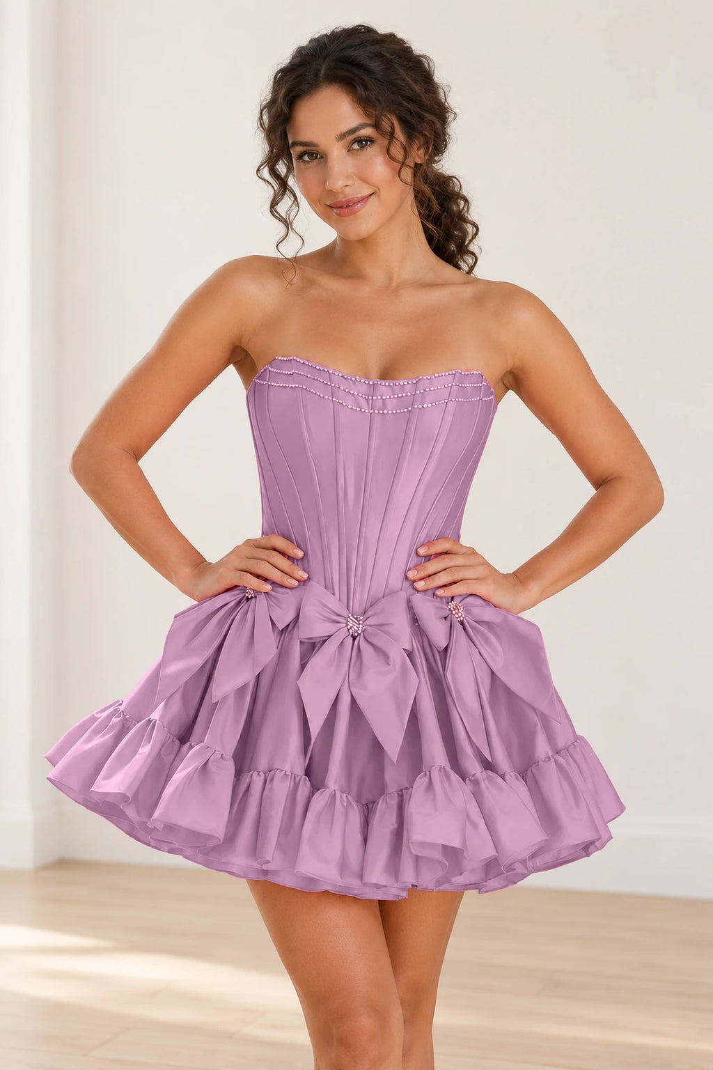 Playful Fit and Flare Sweetheart Strapless Lace-Up Back Mini Homecoming Dress