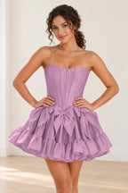 Playful Fit and Flare Sweetheart Strapless Lace-Up Back Mini Homecoming Dress