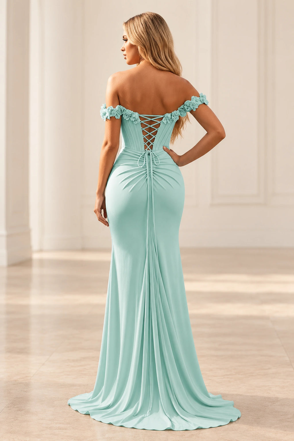 Romantic Sheath Off Shoulder Lace Up Floor Length Prom Dress
