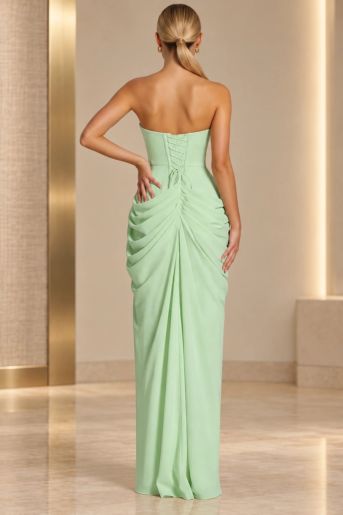 Refined Sheath Straight Neck Strapless Lace Up Floor Length Prom Dress