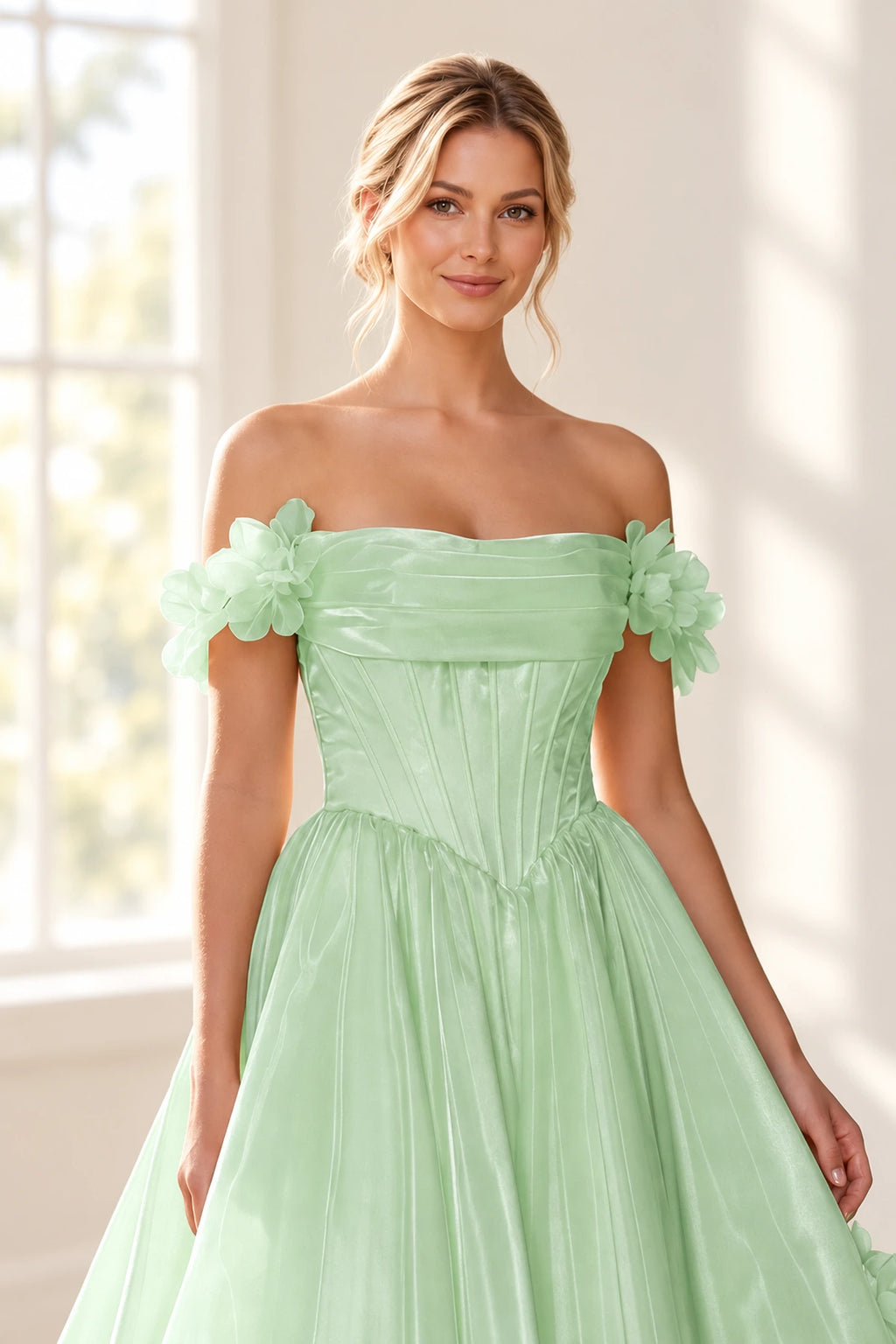Romantic A Line Off Shoulder Lace Up Floor Length Prom Dress