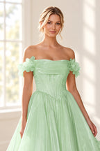Romantic A Line Off Shoulder Lace Up Floor Length Prom Dress