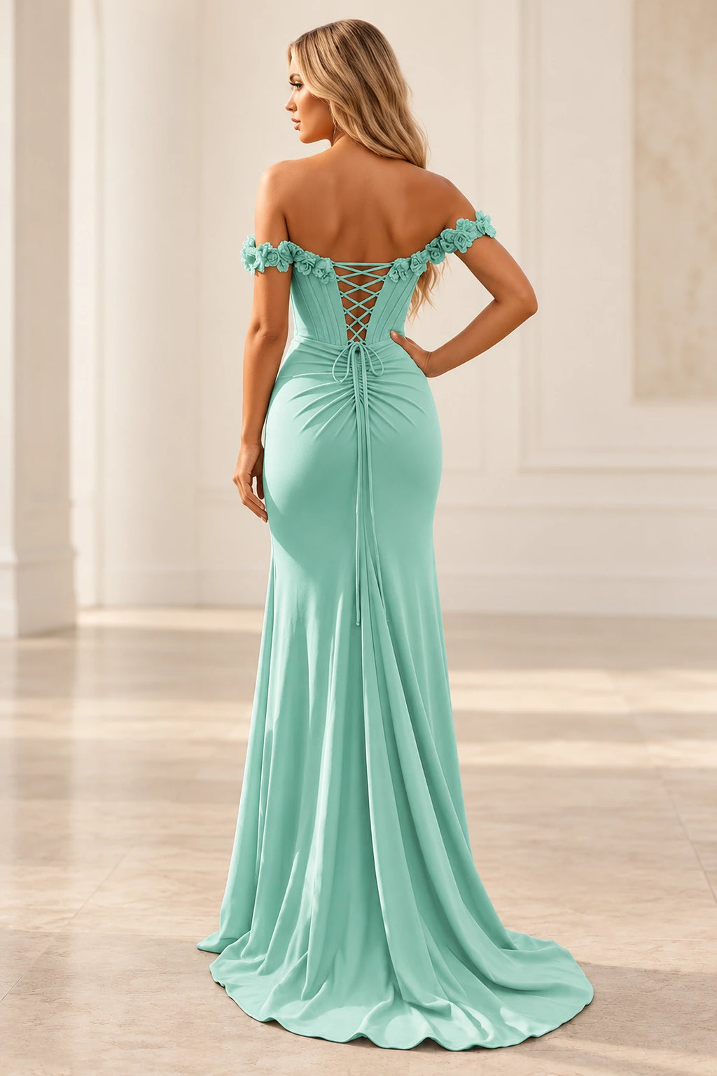 Romantic Sheath Off Shoulder Lace Up Floor Length Prom Dress