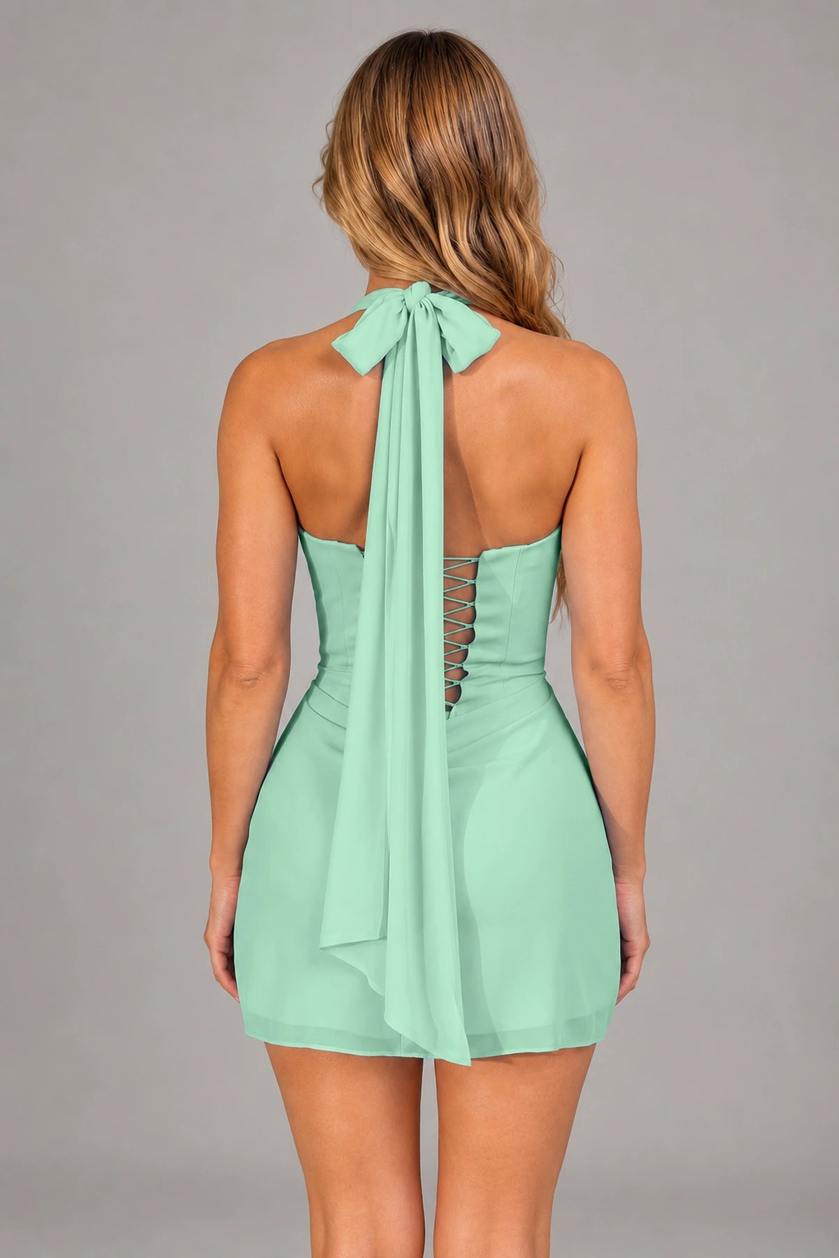 Elegant Sheath Square Neck Sleeveless Lace-Up Back Mini Homecoming Dress