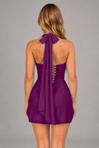 Elegant Sheath Square Neck Sleeveless Lace-Up Back Mini Homecoming Dress