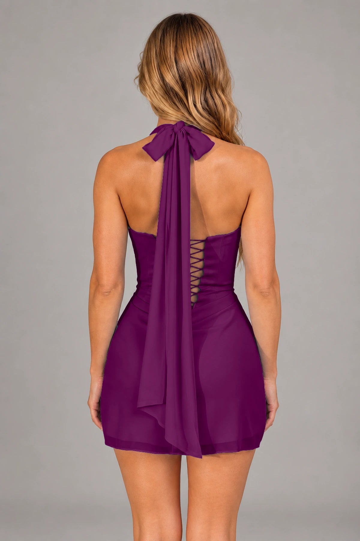 Elegant Sheath Square Neck Sleeveless Lace-Up Back Mini Homecoming Dress