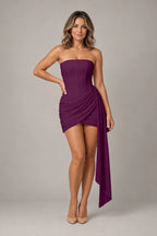 Elegant Sheath Strapless Lace-Up Back Draped Mini Homecoming Dress