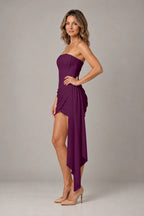 Elegant Sheath Strapless Lace-Up Back Draped Mini Homecoming Dress