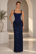 Elegant Sheath Square Neck Sleeveless Lace Up Back Maxi Evening Dress