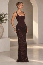 Elegant Sheath Square Neck Sleeveless Lace Up Back Maxi Evening Dress
