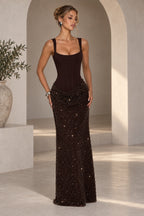 Elegant Sheath Square Neck Sleeveless Lace Up Back Maxi Evening Dress