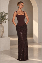 Elegant Sheath Square Neck Sleeveless Lace Up Back Maxi Evening Dress