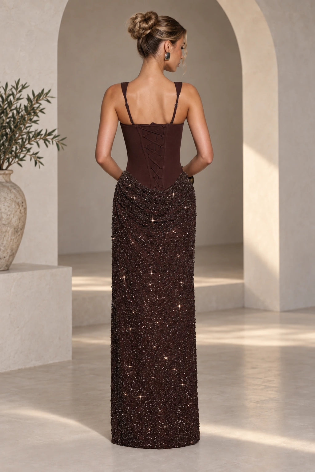 Elegant Sheath Square Neck Sleeveless Lace Up Back Maxi Evening Dress