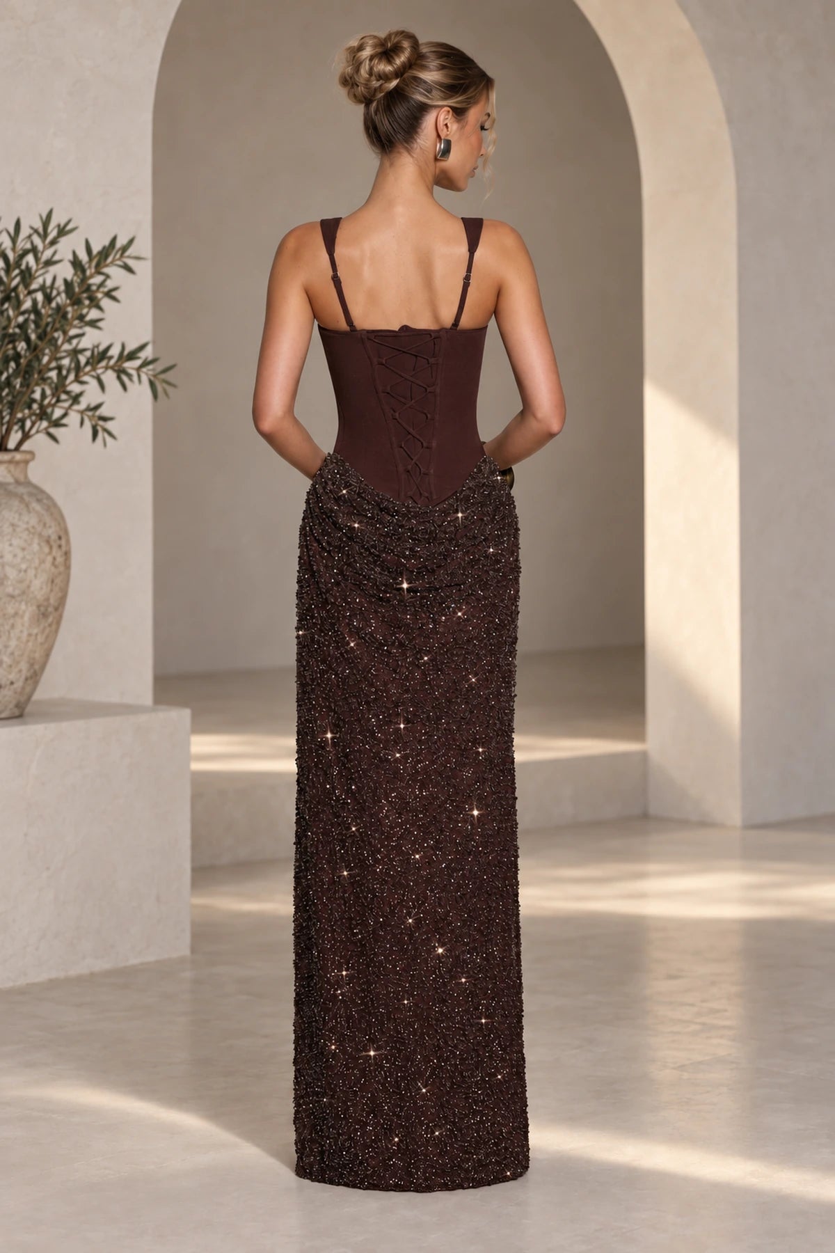Elegant Sheath Square Neck Sleeveless Lace Up Back Maxi Evening Dress