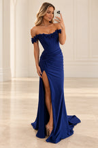 Romantic Sheath Off Shoulder Lace Up Floor Length Prom Dress