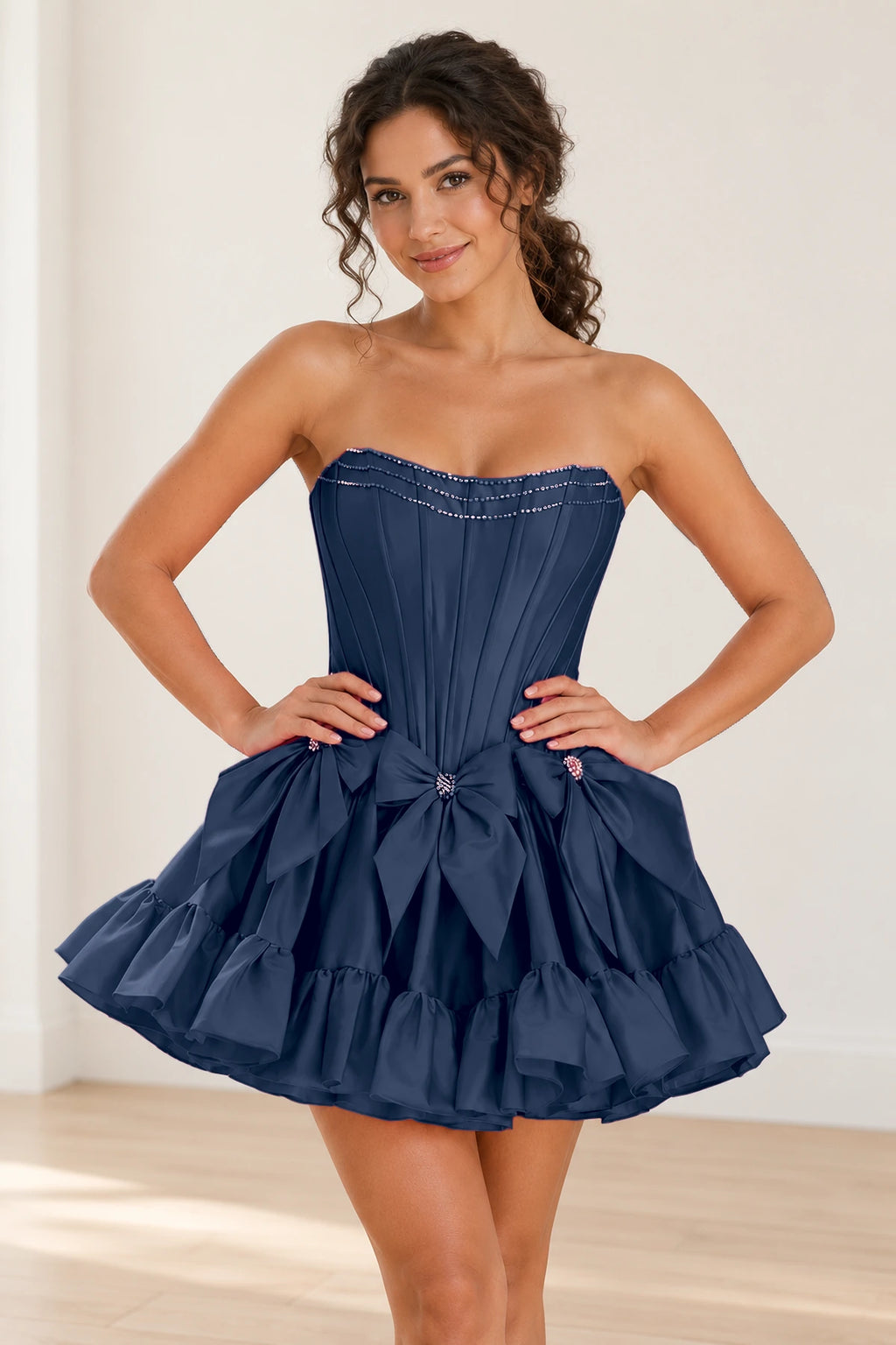 Playful Fit and Flare Sweetheart Strapless Lace-Up Back Mini Homecoming Dress
