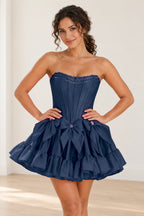 Playful Fit and Flare Sweetheart Strapless Lace-Up Back Mini Homecoming Dress