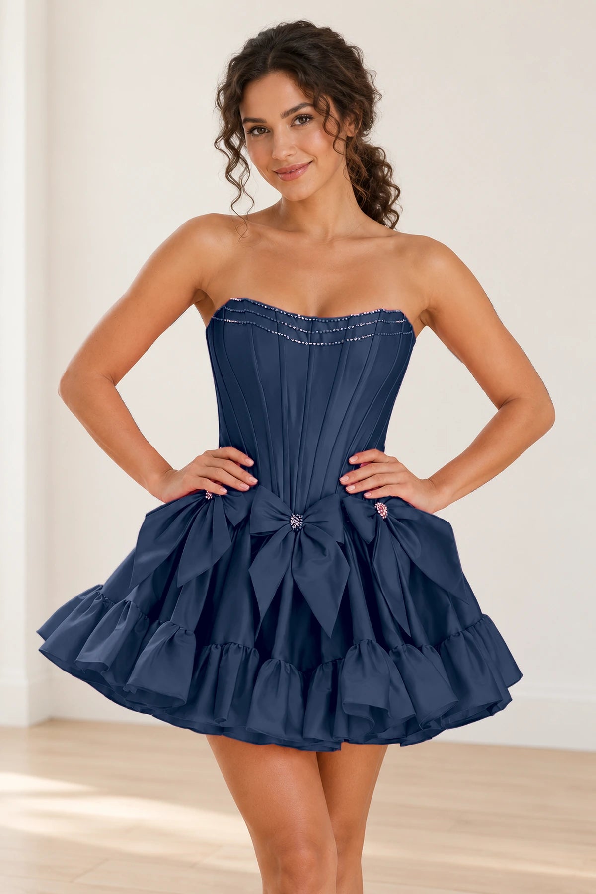 Playful Fit and Flare Sweetheart Strapless Lace-Up Back Mini Homecoming Dress