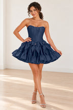 Playful Fit and Flare Sweetheart Strapless Lace-Up Back Mini Homecoming Dress