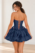 Playful Fit and Flare Sweetheart Strapless Lace-Up Back Mini Homecoming Dress