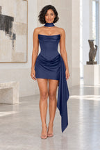 Elegant Sheath Strapless Lace-Up Back Draped Mini Homecoming Dress
