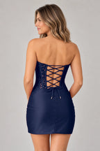 Elegant Sheath Straight Neck Strapless Lace-Up Back Mini Homecoming Dress