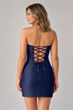 Elegant Sheath Straight Neck Strapless Lace-Up Back Mini Homecoming Dress