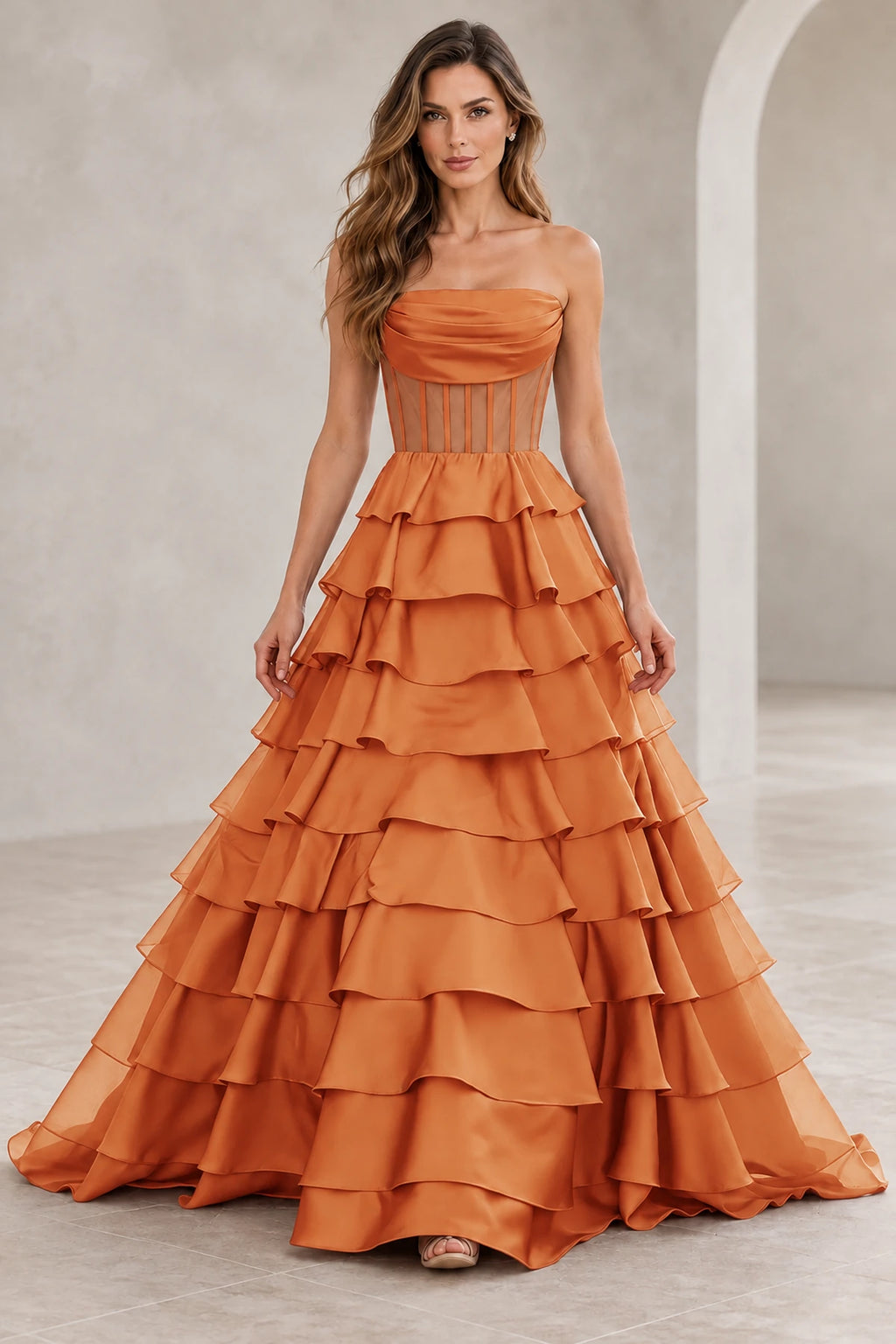 Dreamy A Line Strapless Straight Neck Lace Up Long Prom Dress