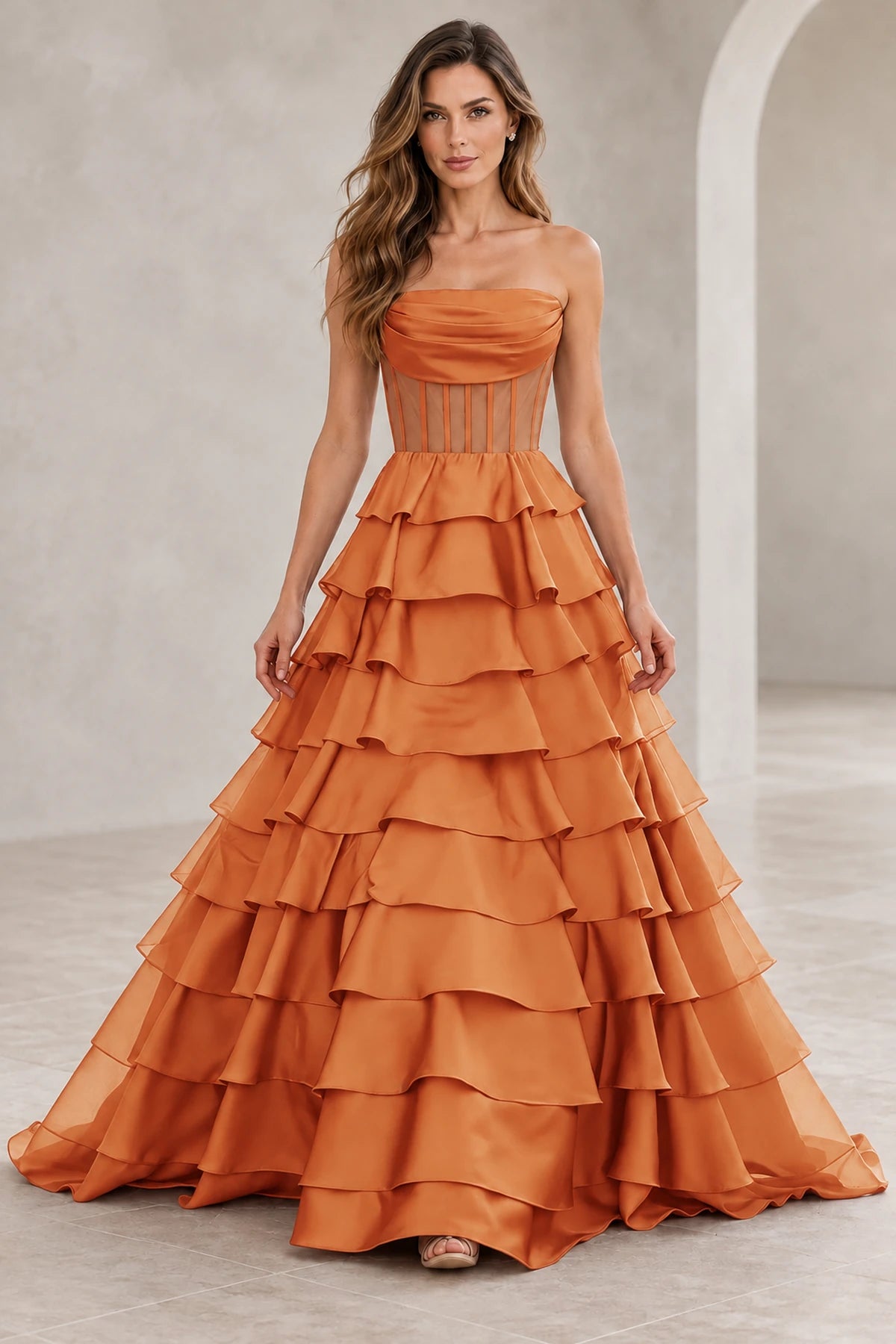 Dreamy A Line Strapless Straight Neck Lace Up Long Prom Dress
